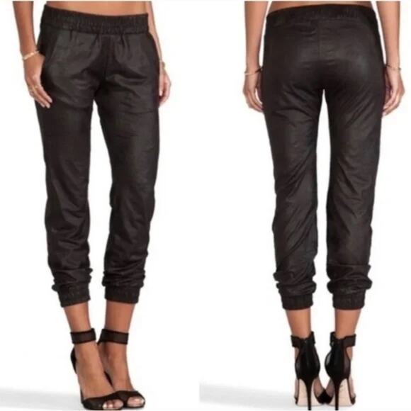 Monrow Black Faux Leather Textured Joggers size Medium - Picture 1 of 7